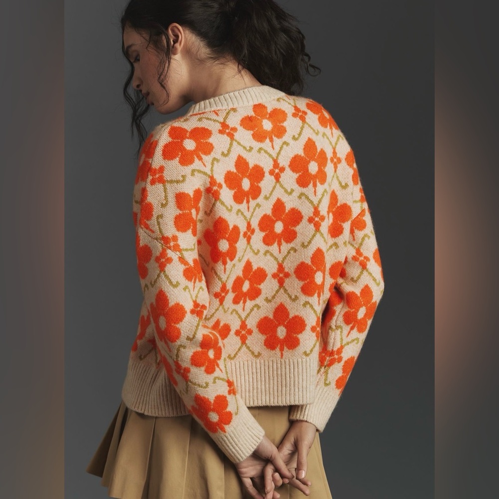 Anthropologie Maeve Graphic Intarsia Cardigan Sweater - Picture 3 of 9